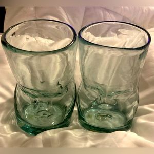 2 Mex blown thick glass tumblers